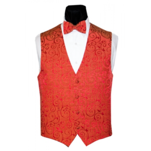 Red Tapestry Tuxedo Vest and Bow Tie Set